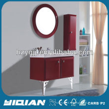 Популярная ванная комната Красный настенный шкаф с круглым зеркалом из ПВХ шкаф для ванной комнаты